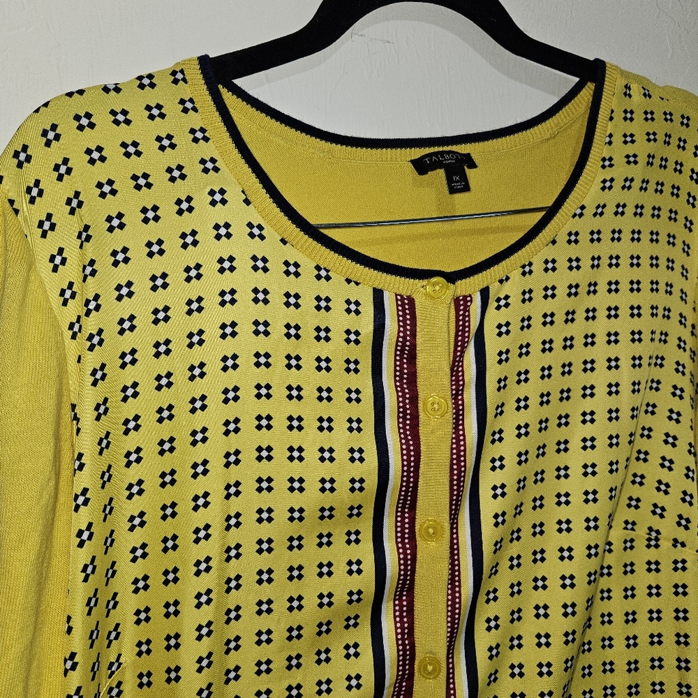 Talbots Women's Size 1X Yellow Geo Print Patterned Charming Cardigan Layering - Picture 5 of 14